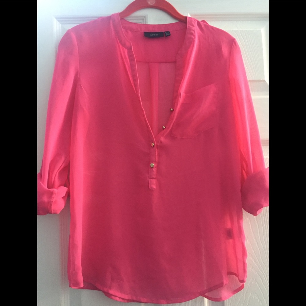 Apt 9 hot pink sheer button up blouse